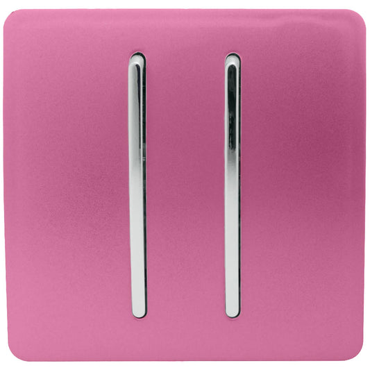 Trendi 2 Gang 2 Way 240V Screwless Artistic Modern Glossy 10 Amp Chrome Rocker Electrical Wall Light Switch in Candy Pink (2 pack)