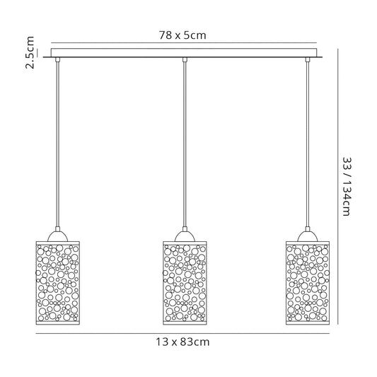 Deco Charon Circle Pattern Pendant 3 Light E27 Linear Polished Chrome