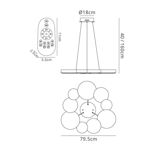 Mantra Fusion M5760 Lunas Pendant 80cm Diameter 76W LED 3000K, 3700lm, RF Remote Control White, 3yrs Warranty