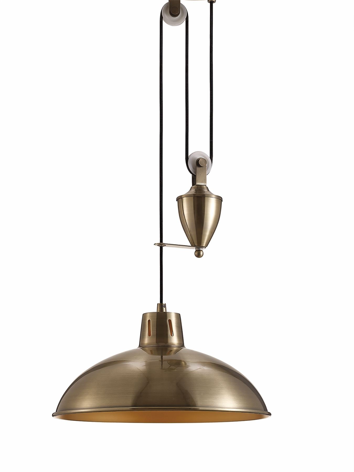 Deco Wellington 37cm Pulley System Pendant 1 Light E27 Antique Brass