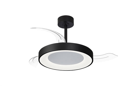Niseko Fan S 40cm 45W LED Dimmable Ceiling Light With Built-In 25W DC Fan, 2700-5000K Remote Control, 5000lm, Black, 5yrs Warranty
