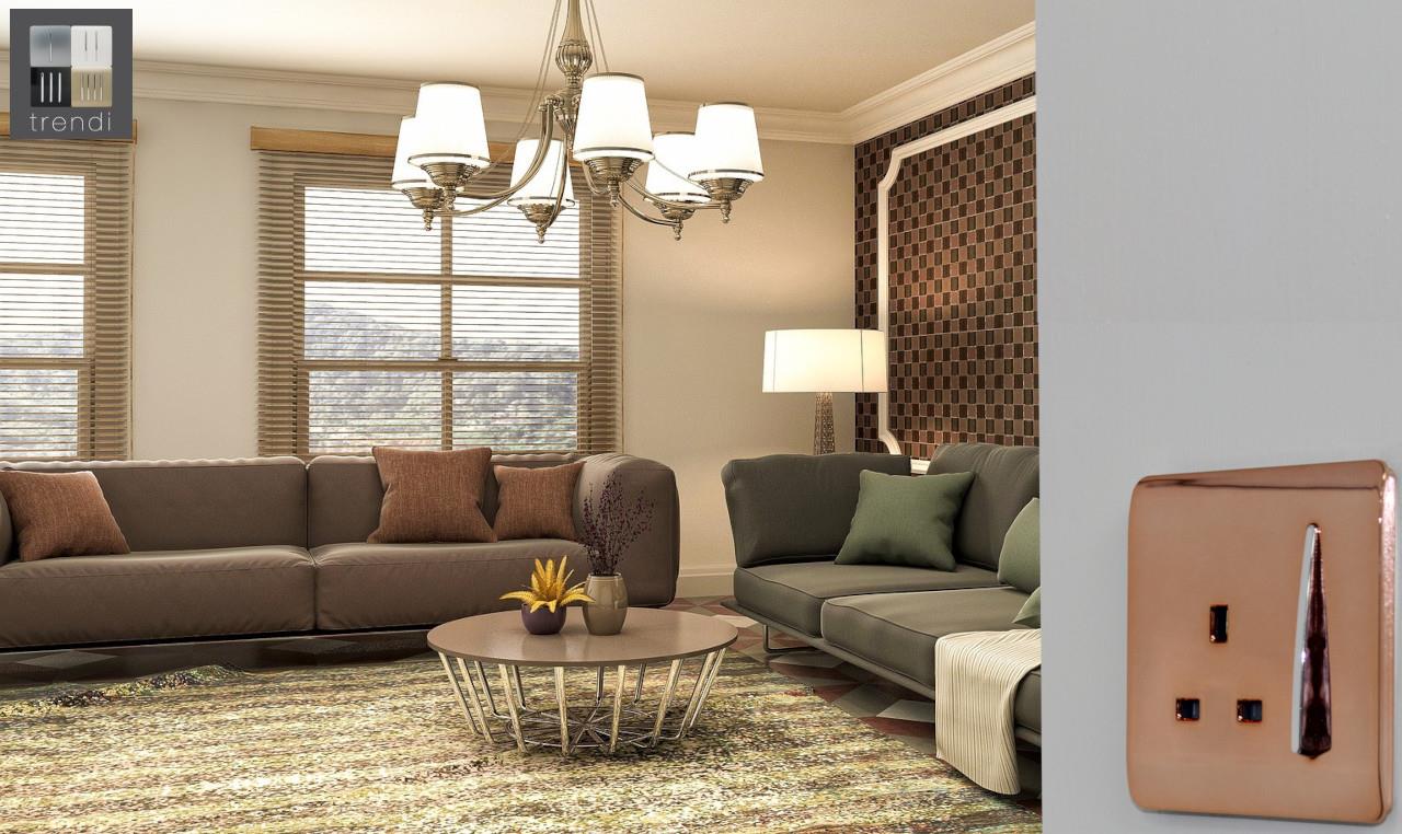 Trendi 1 Gang Artistic Modern Glossy 13 Amp Switched Tactile Plug Socket Copper