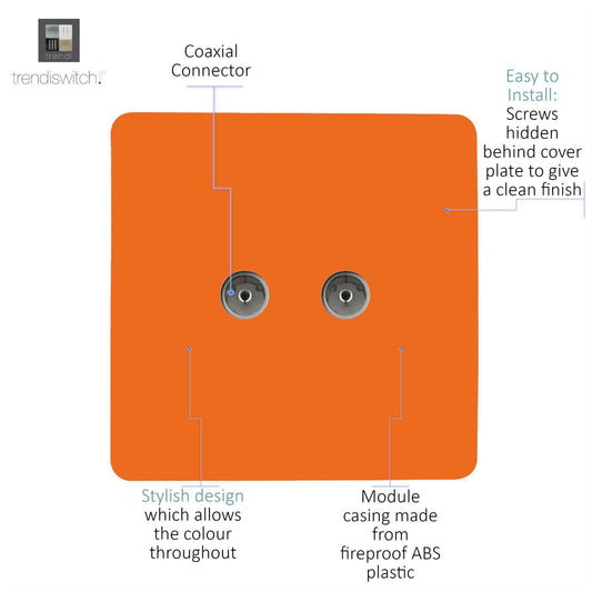 Trendi Artistic Modern Glossy Tactile 2 Gang TV Socket Orange