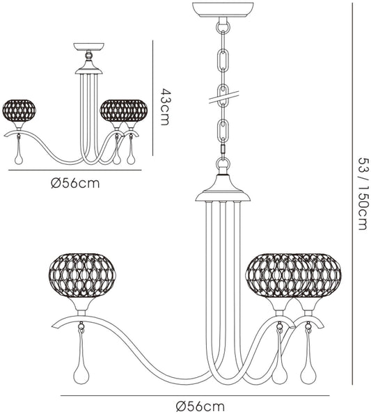 Diyas Chelsie 56cm 3 Light G9 Antique Brass/Clear Beaded Glass Ceiling Pendant Light Fitting