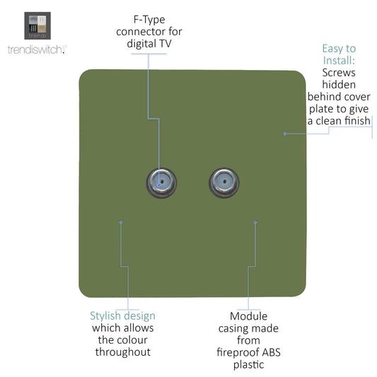 Trendi Switch 2 Gang Male F-Type Satellite Television Socket in Moss Green