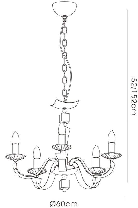 Diyas Nardini 60cm 5 Light E14 Polished Chrome/Black Faux Leather/Crystal Ceiling Pendant Light Fitting