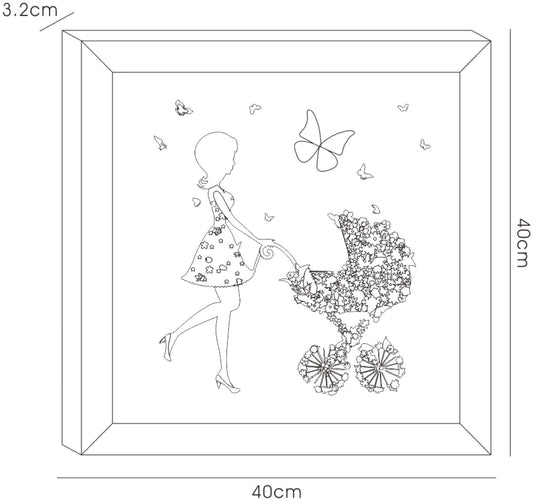 Diyas Home Crystal Wall Art (DH) Bambino Mother with Pram, Black Frame Pink Crystal Framed