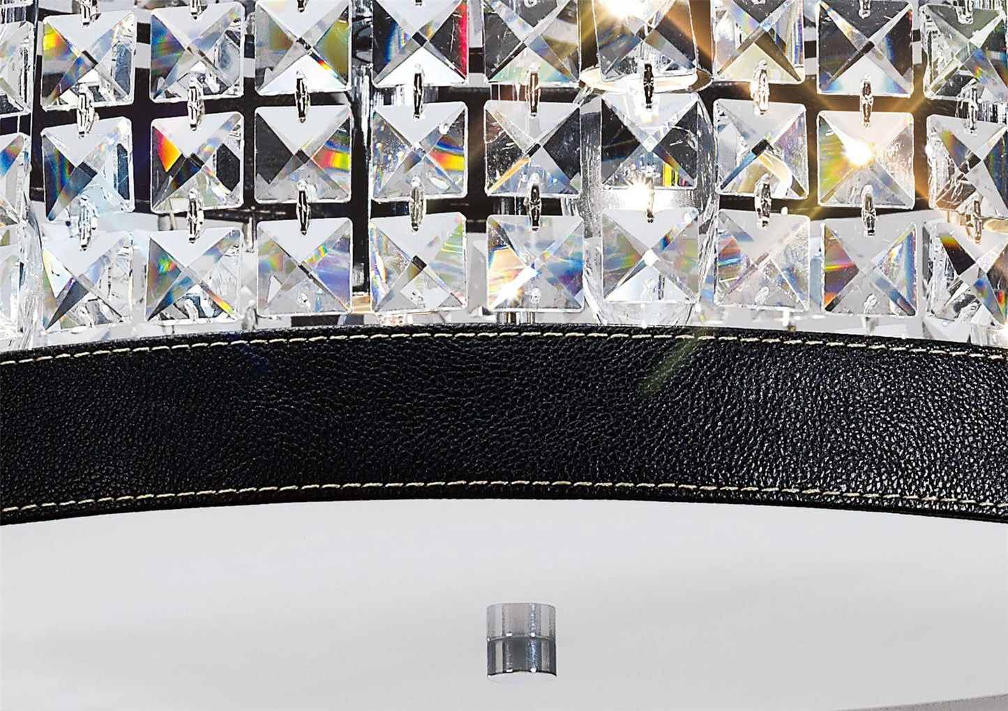 Diyas Celsa 45cm Flush 4 Light E14 Polished Chrome/Black Faux Leather/Crystal Ceiling Light Fitting