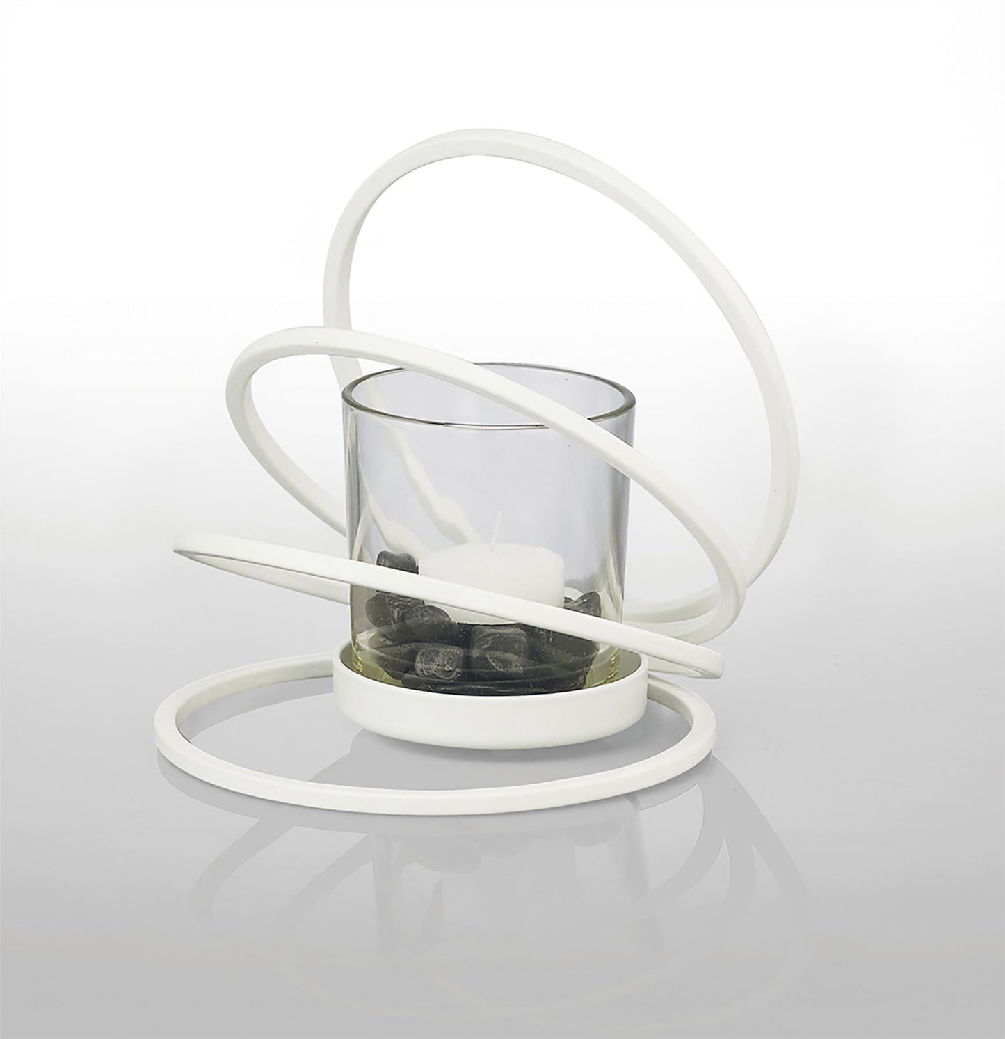 Diyas Home (DH) Oreo Candle Holder 4 Ring Small White/Clear Glass Art