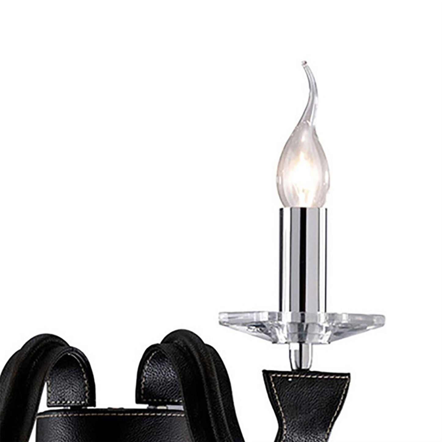 Diyas Nardini Wall Light 2 Light E14 Polished Chrome/Black Faux Leather/Crystal