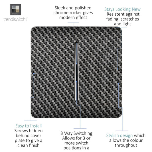 Trendi Switch 1 Gang Intermediate Rocker Modern Designer Light Switch in Carbon Fibre