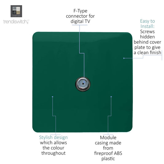 Trendi 1 Gang Artistic Modern Glossy Screwless Television Satellite Socket Dark Green