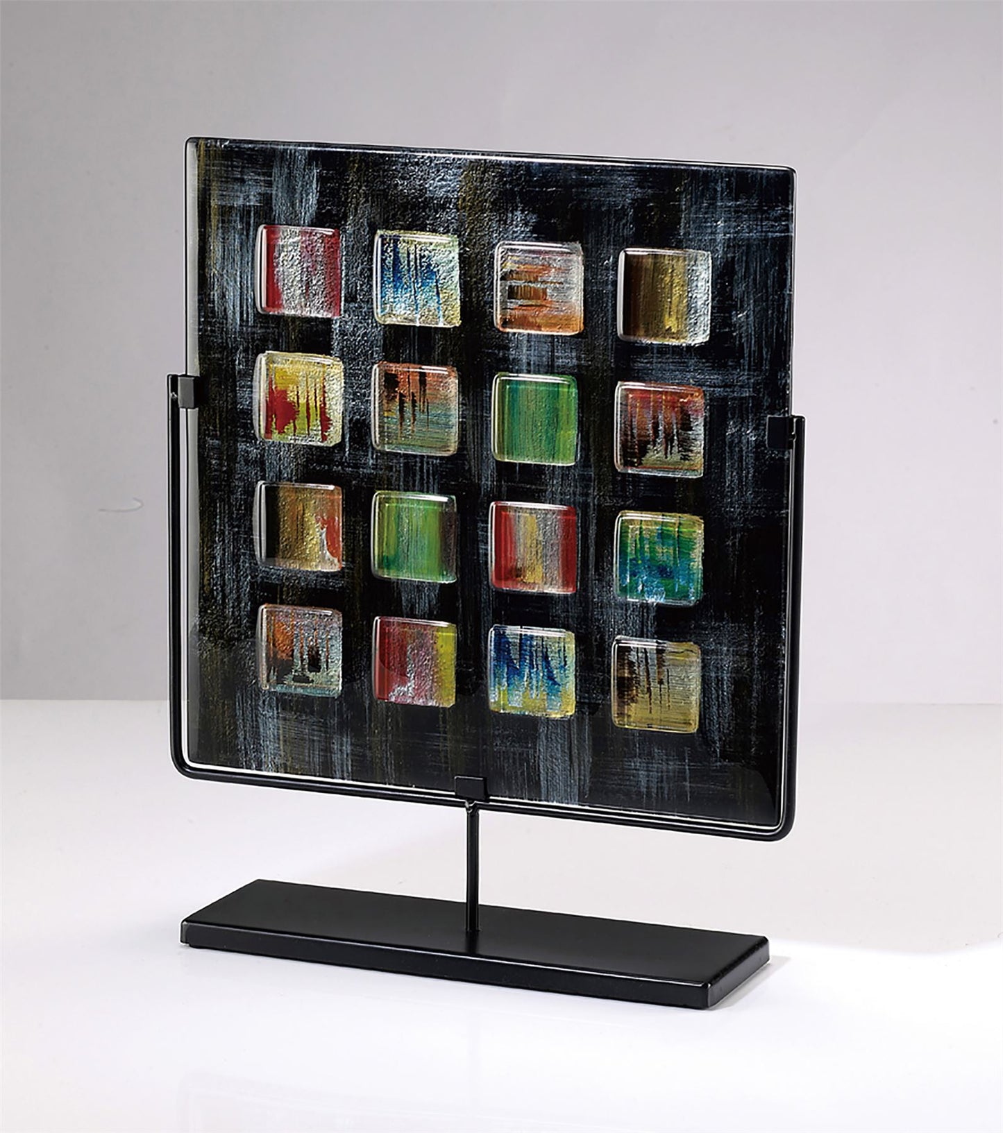 Diyas Home (DH) Orion Square Glass Art Panel with Stand Black/Multi-Colour Art