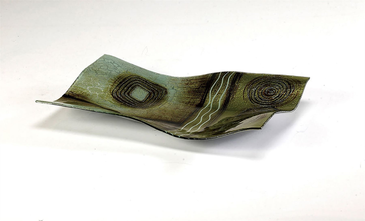 Diyas Home (DH) Carina Glass Art Platter Rectangle Green/Brown Glitter