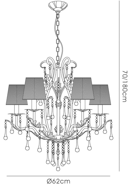 Diyas Flur 62cm Round 5 Light E14 White French Gold Ceiling Pendant Light Fitting