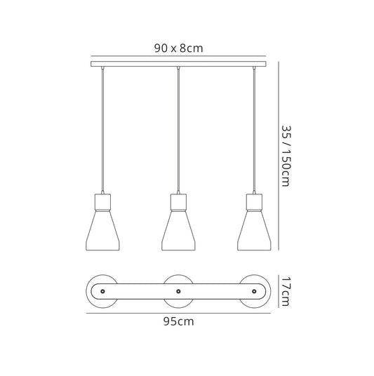 Mantra Fusion Kos E27 Fusion M5841 Kos Linear Pendant 3L 3 x E27 Max 40W, White/ Black