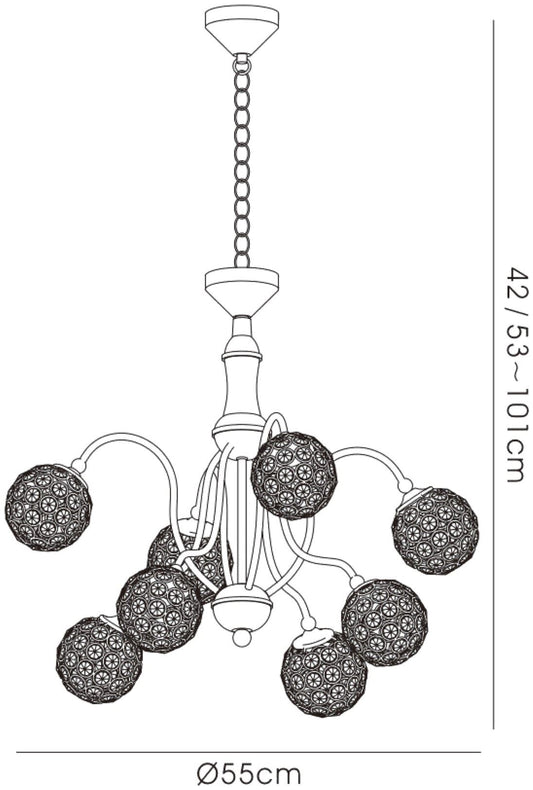 Diyas Apollo 8 Light G9 Satin Brass/Crystal Ceiling Pendant Light Fitting