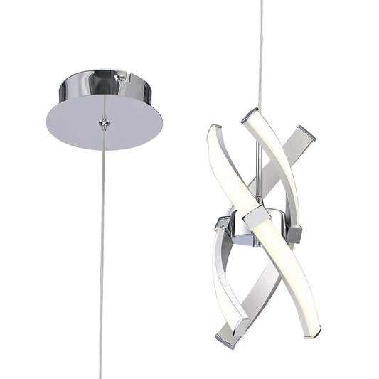 Mantra M5081 Espirales Pendant 1 Light 12W LED 3000K, 840lm, Silver/Frosted Acrylic/Polished Chrome, 3yrs Warranty