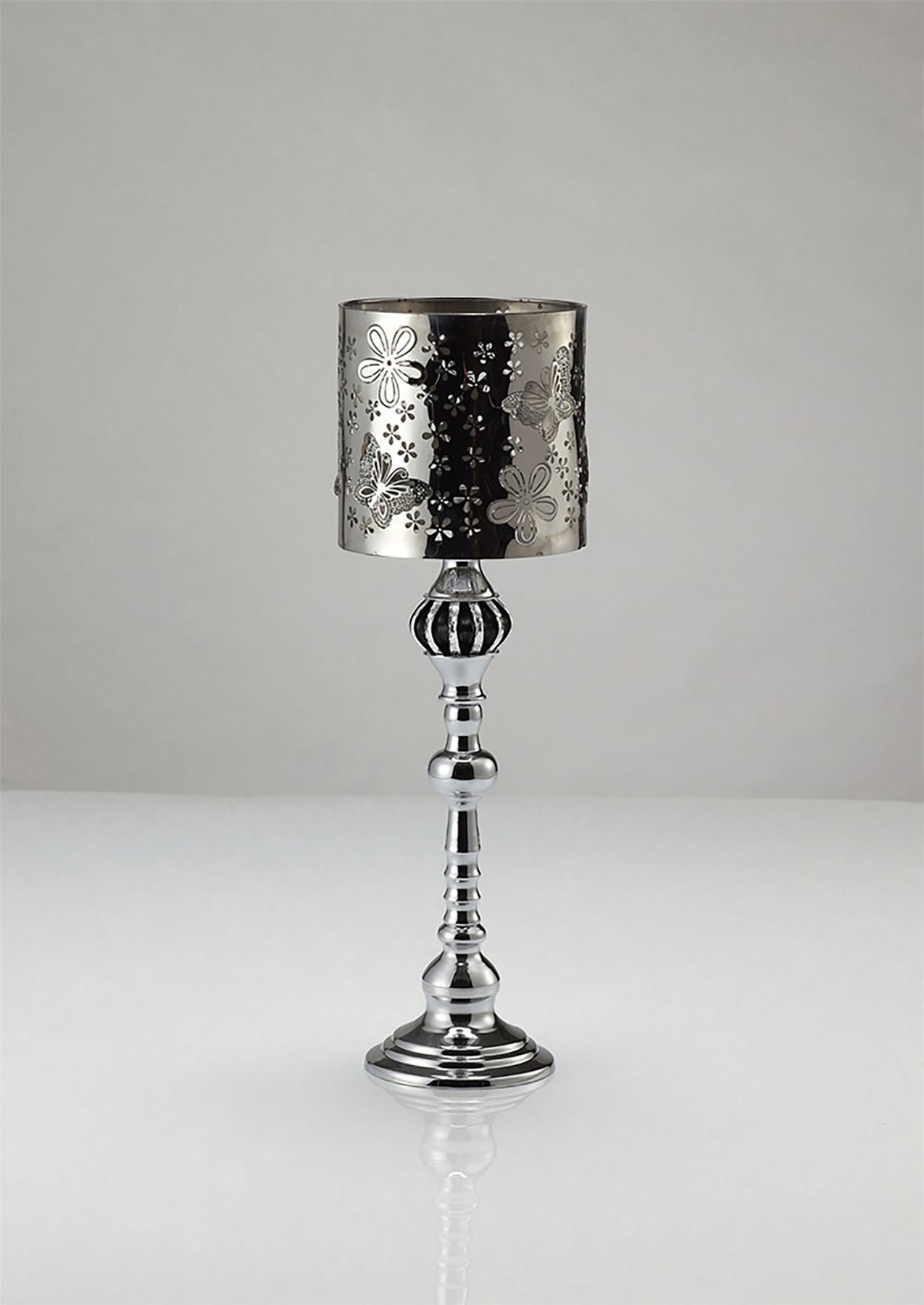 Diyas Home (DH) Amira Glass Art Candle Holder Small Polished Chrome/Pattern Mosaic