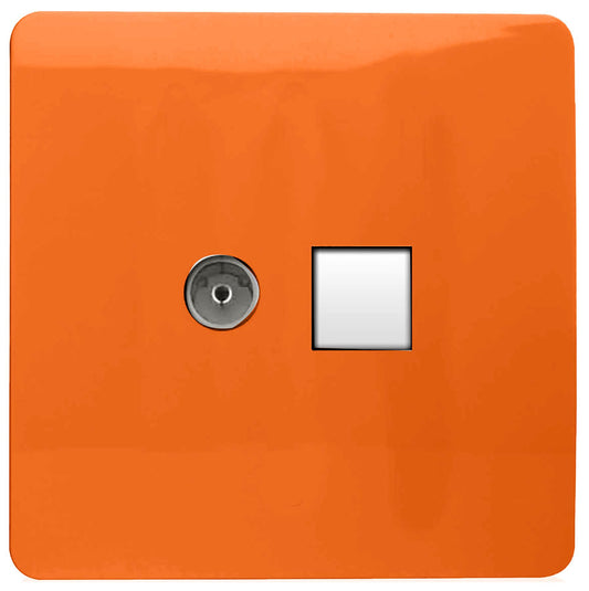 Trendi Artistic Modern Glossy Tactile TV Co-axial Socket + Telephone Socket Orange