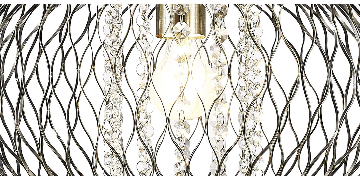 Diyas Chelsie 38cm Large 1 Light E27 Antique Brass/Clear Beaded Glass Ceiling Pendant Light Fitting