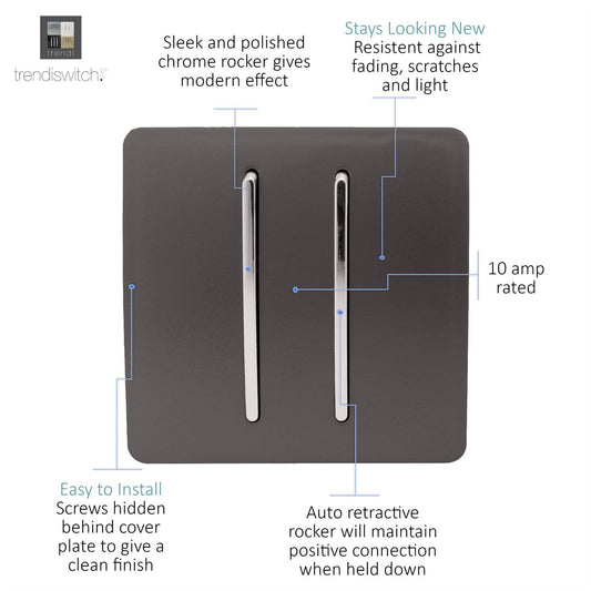 Trendi Artistic Modern Glossy Tactile Auto Retractive 2 Door Bell Switch Dark Brown