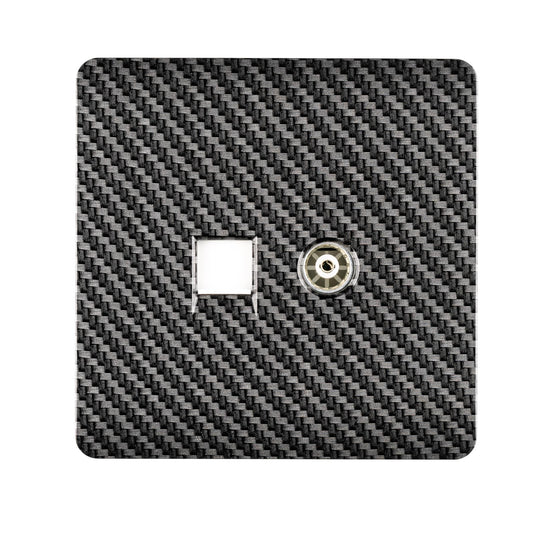 Trendi Switch 2 Gang Female TV Co-Axial & Modern Designer Telephone Slave Sockets in Carbon Fibre