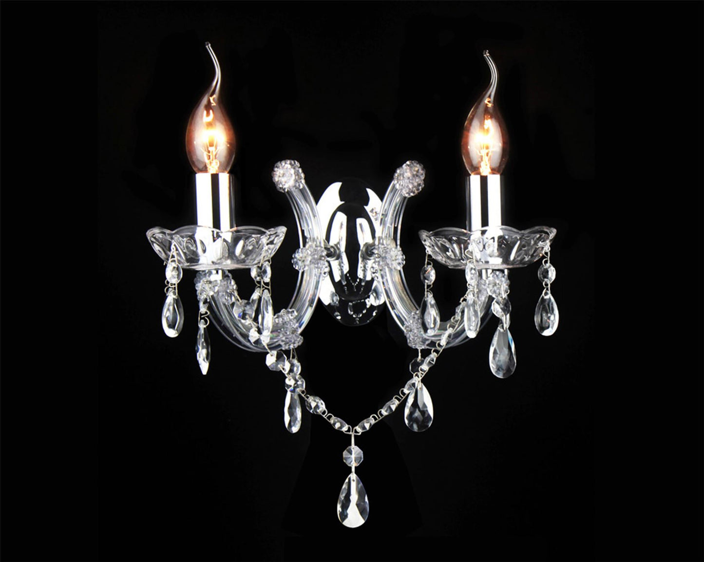 Deco Gabrielle Wall Light 2 Light E14 with Glass Sconce & Glass Droplets/Polished Chrome