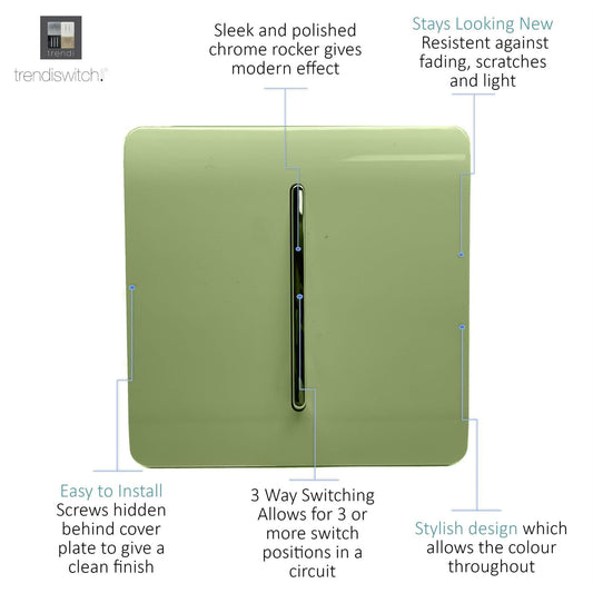 Trendi 1 Gang 3 Way Intermediate Artistic Modern Glossy 10 Amp Rocker Tactile Moss Green