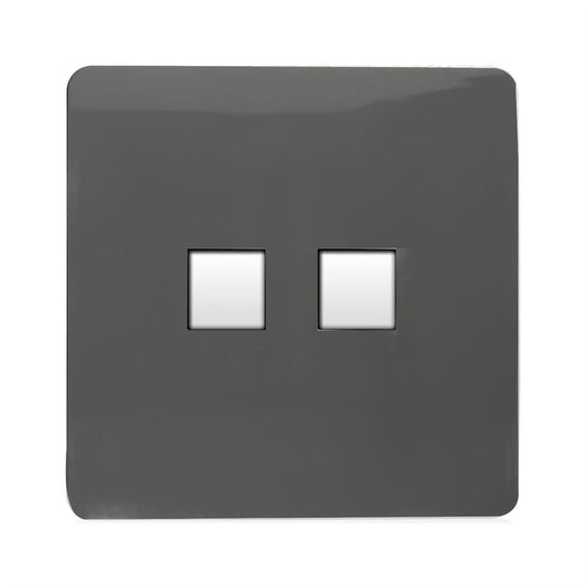 Trendi Switch 2 Gang RJ45 Cat 6 Modern Designer PC Ethernet Socket in Charcoal