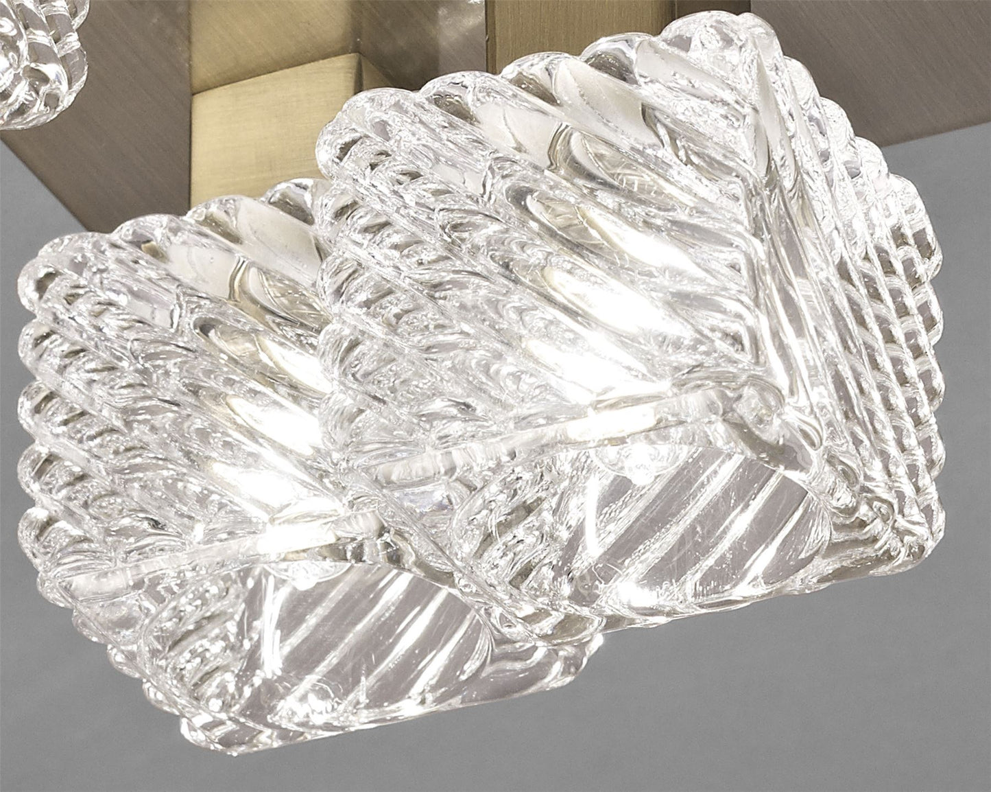 Deco Accor Ceiling Flush 5 Light G9, 230mm Square, Antique Brass/Clear Glass