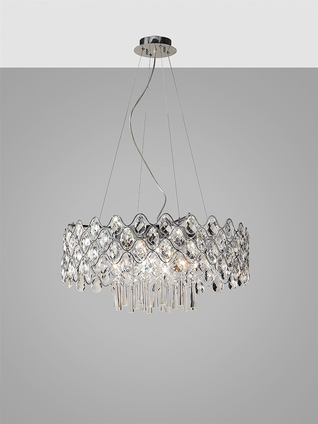 Diyas Kenzie 66cm 16 Light G4 Polished Chrome/Crystal, NOT LED/CFL Compatible Ceiling Pendant Light Fitting