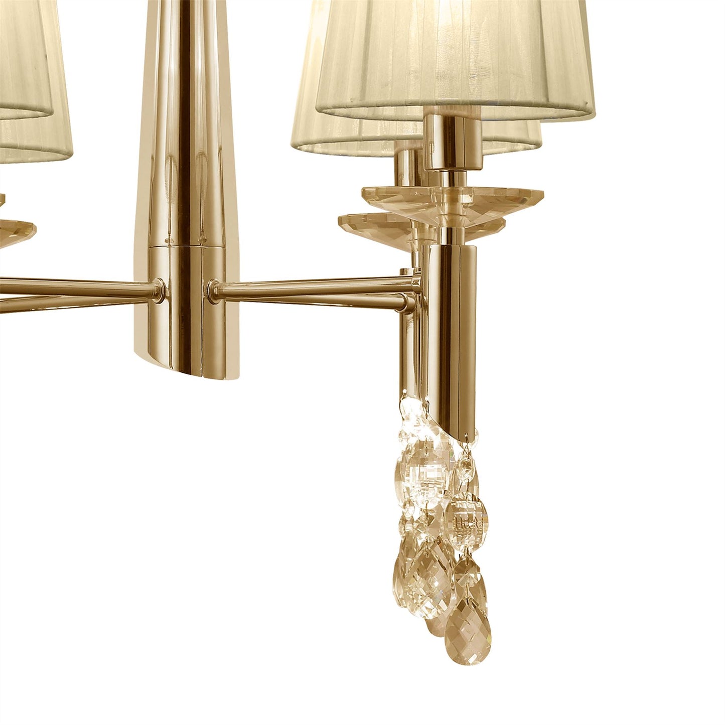Mantra Tiffany 55cm Pendant 4+4 Light E14+G9, French Gold with Cream Shades & Clear Crystal