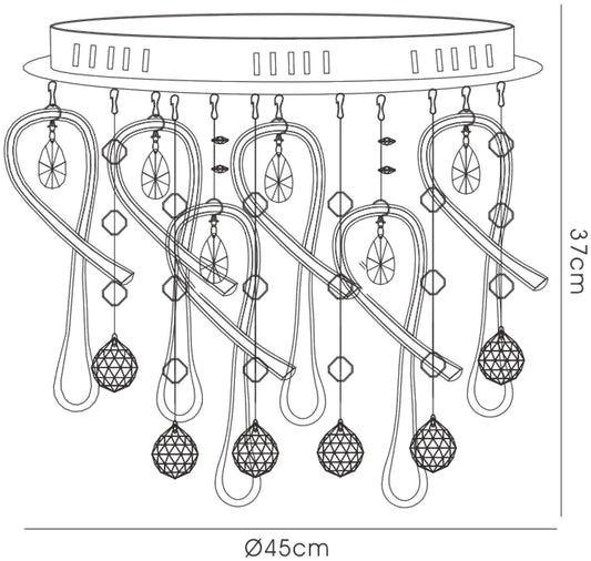 Diyas Class 45cm Flush Round 10 Light G4 Polished Chrome/White Glass/Crystal, NOT LED/CFL Compatible Ceiling Light Fitting