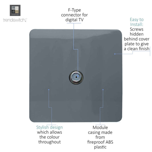 Trendi 1 Gang Artistic Modern Glossy Screwless Television Satellite Socket Warm Grey
