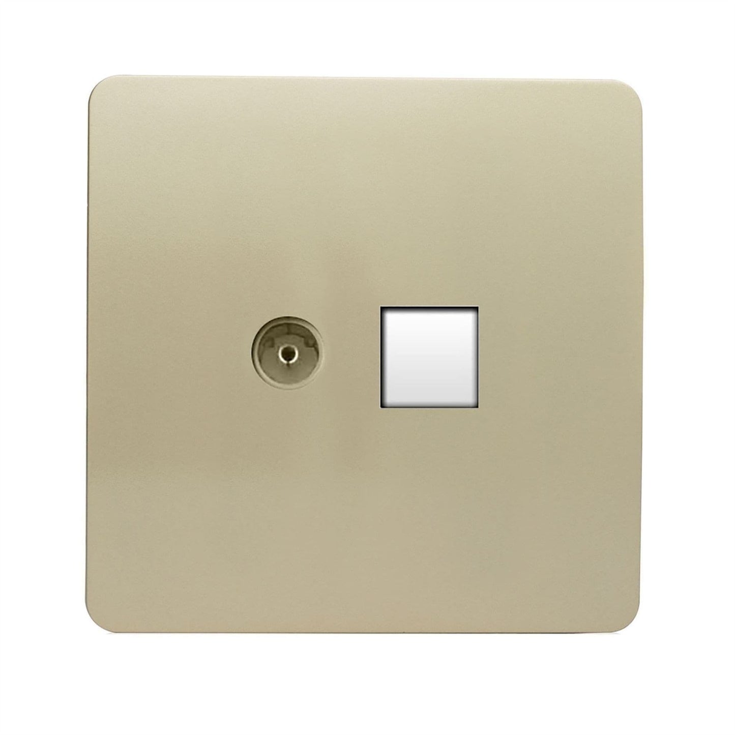 Trendi Switch 2 Gang TV Co-Axial & RJ45 Cat 6 Modern Designer PC Ethernet Sockets - Champagne Gold
