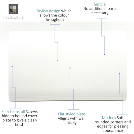 Trendi 2 Gang Artistic Modern Glossy Tactile Double Blanking Plate White