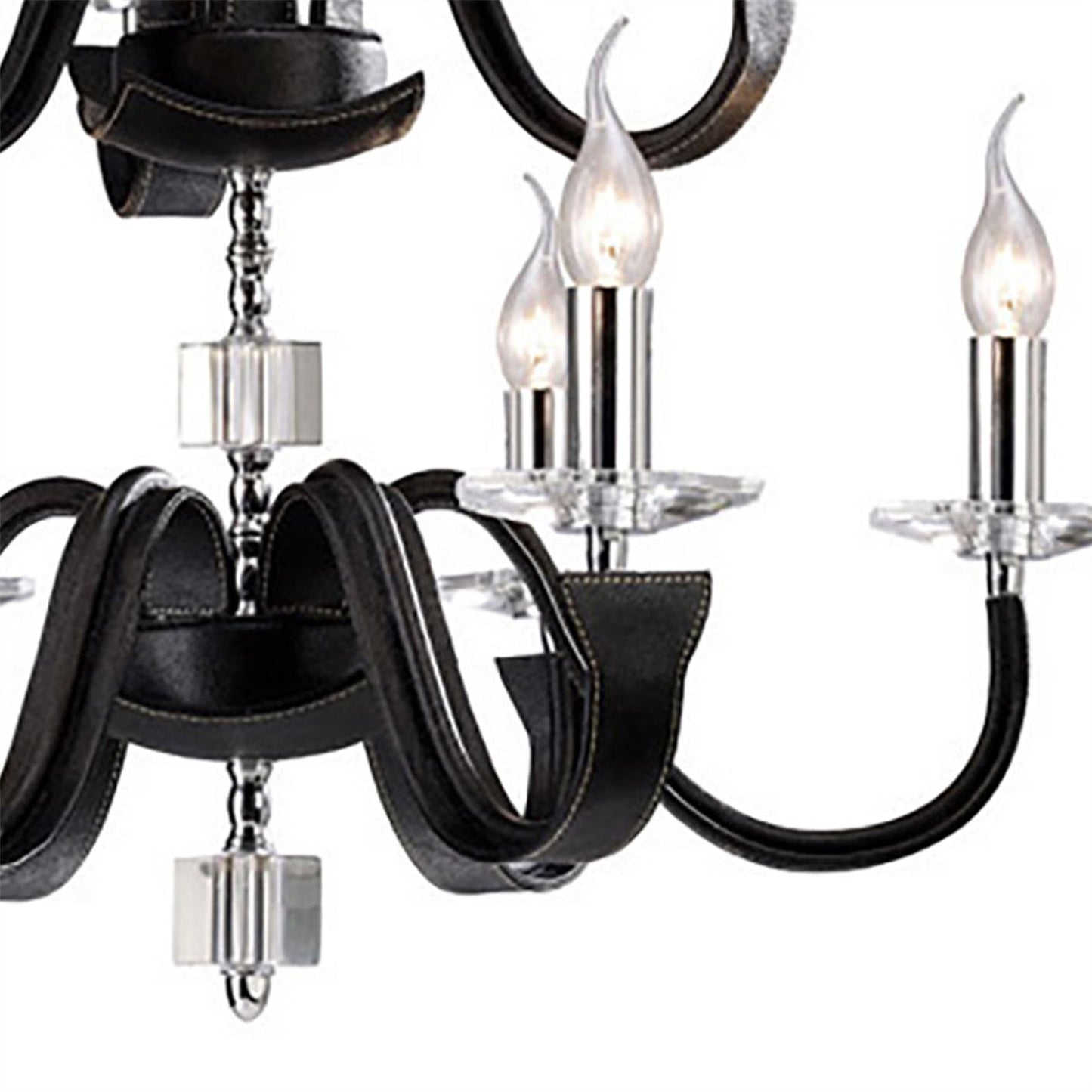Diyas Nardini 65cm 2 Tier 9 Light E14 Polished Chrome/Black Faux Leather/Crystal Ceiling Pendant Light Fitting