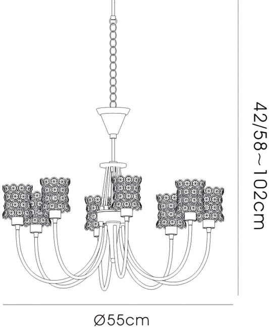 Diyas Nelson 8 Light G9 Antique Brass/Crystal Ceiling Pendant Light Fitting