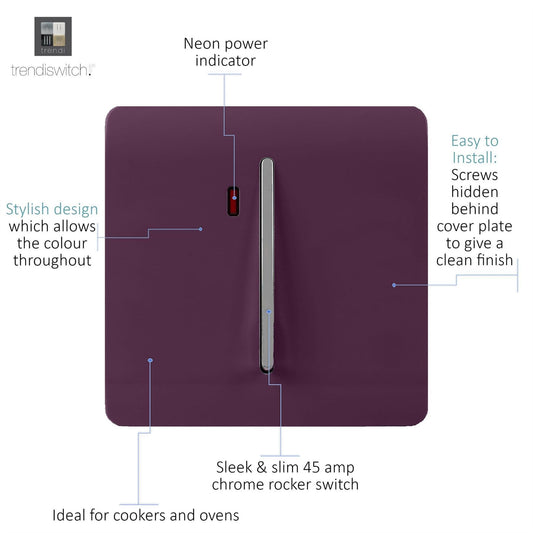 Trendi Artistic Modern Glossy 20 A Tactile Light Switch & Neon Insert Plum
