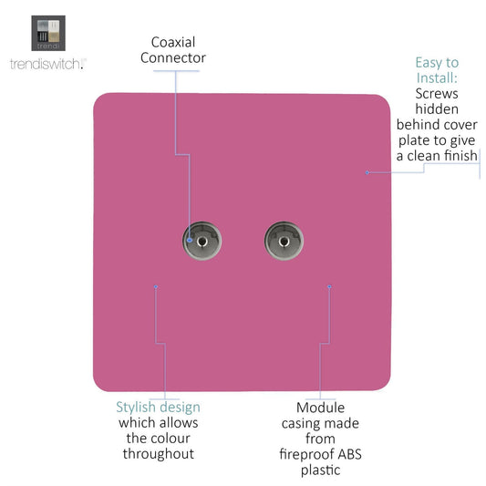 Trendi Artistic Modern Glossy Tactile 2 Gang TV Socket Pink
