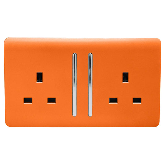 Trendi 2 Gang Artistic Modern Glossy 13 Amp Switched Plug Socket Orange (7 Pack)