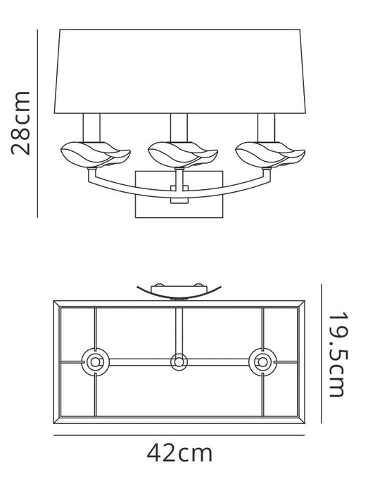 Mantra Akira Wall Light Switched 3 Light E14, Antique Brass with Cream Shade