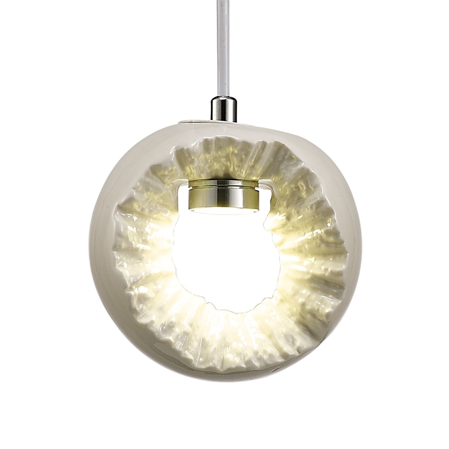 Diyas Salvio 15cm Ceramic Round Sculpture 1 x 3W LED 4200K Chrome/White, 3yrs Warranty Ceiling Pendant Light Fitting