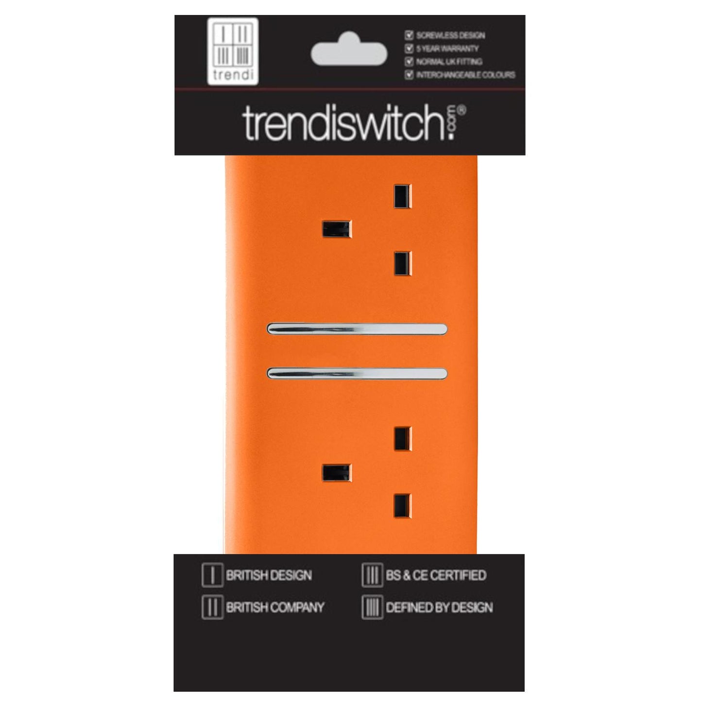 Trendi 2 Gang Artistic Modern Glossy 13 Amp Switched Plug Socket Orange (7 Pack)