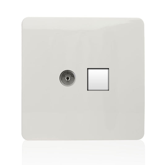 Trendi TV Co-axial Socket + RJ45 Cat 5e & Cat 6 PC Ethernet Socket White