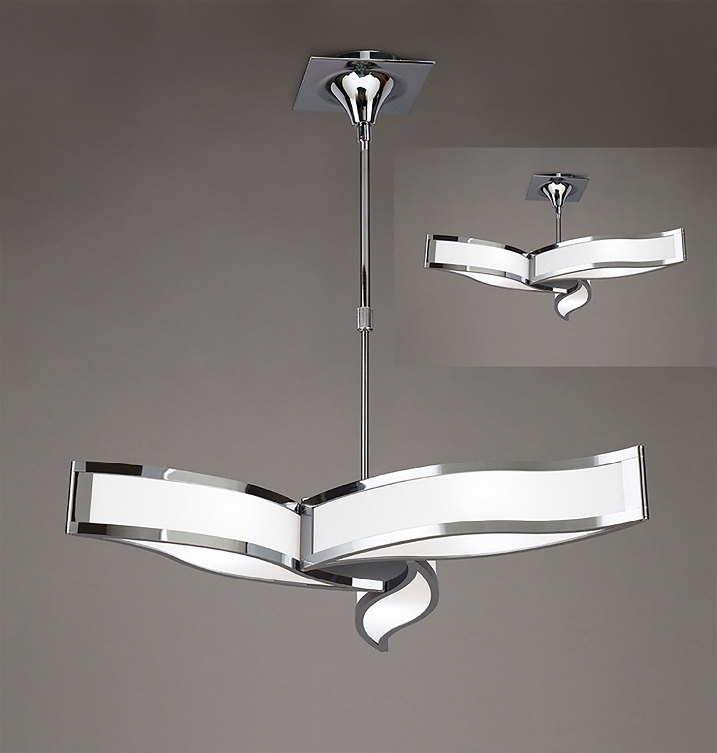 Mantra Sintesys 61cm Telescopic Convertible To Semi Flush E27 3 Light E27, Polished Chrome/White Acrylic, CFL Lamps INCLUDED