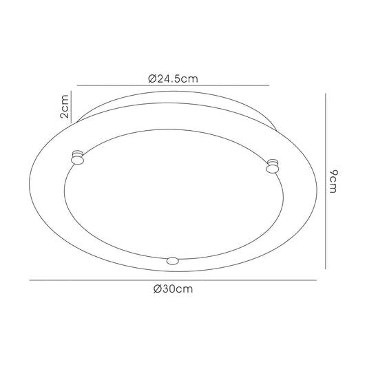 Deco Brooklyn Ceiling 300mm Round 2 Light E27 Polished Chrome