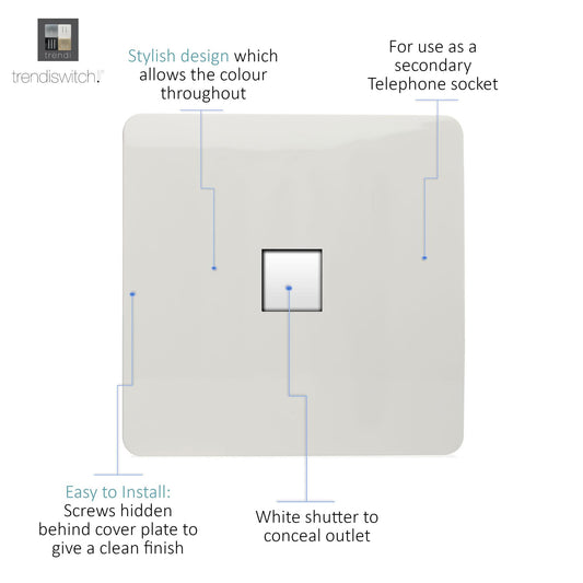 Trendi Switch 1 Gang Cat 3 Telephone Secondary Socket in Matt White - ART-TLPMWH
