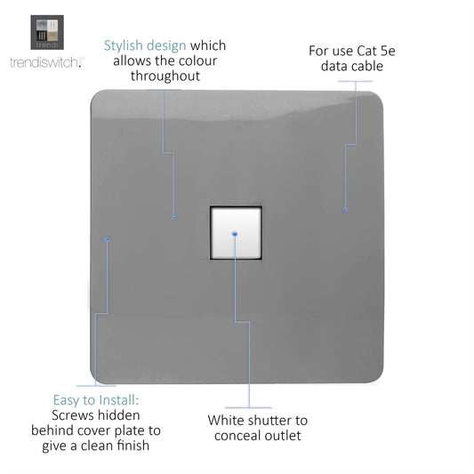 Trendi Artistic Modern Glossy Tactile RJ45 Cat 5e Ethernet Socket Light Grey